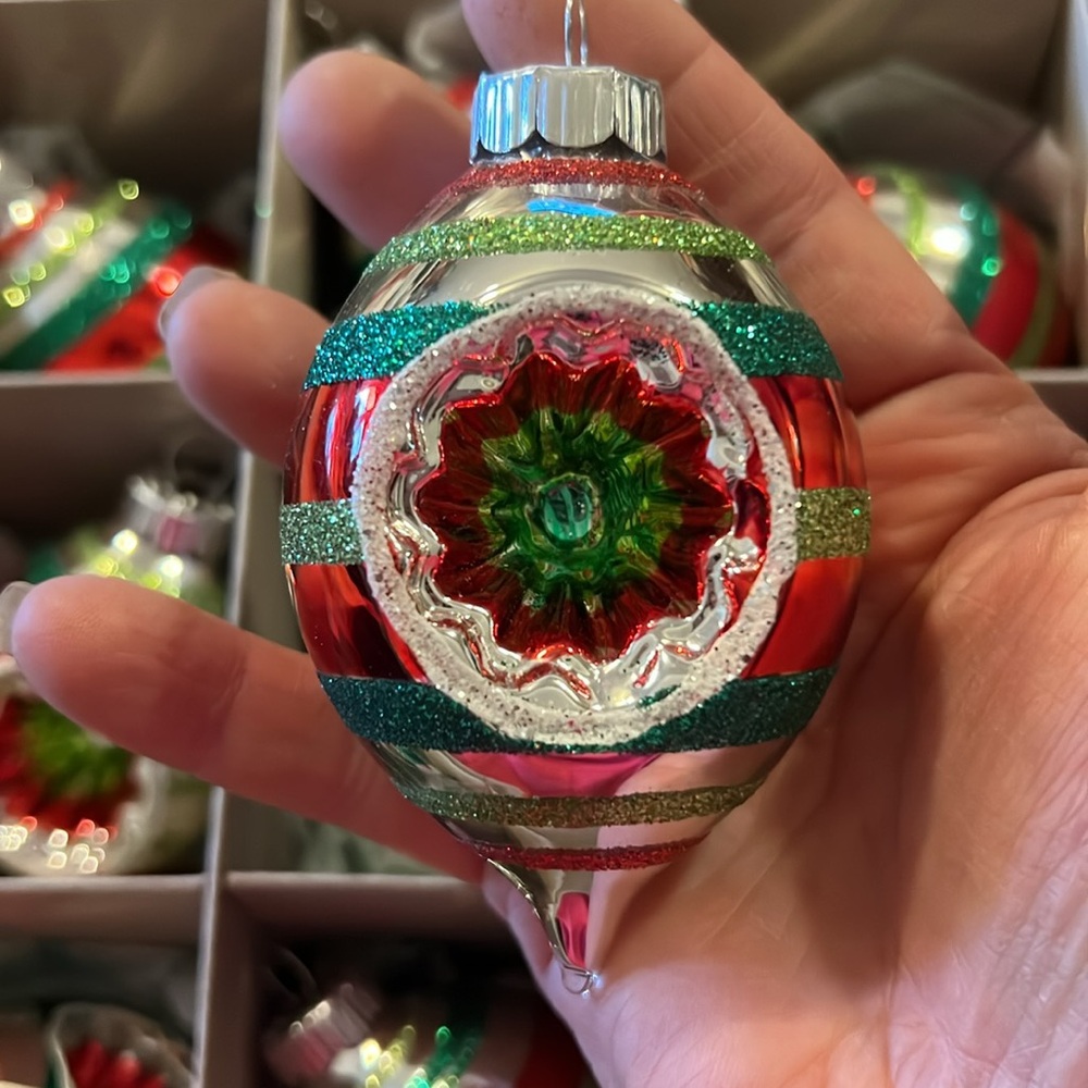 Christopher Radko Shiny Brite glass indent teardrop large Christmas Ornaments
